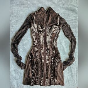 House Of CB MARICA BROWN VELVET & LACE CORSET DRESS